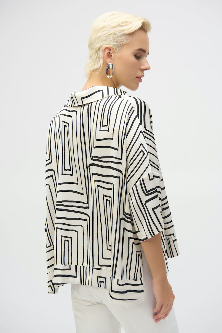 Satin Geometric Print Boxy Top