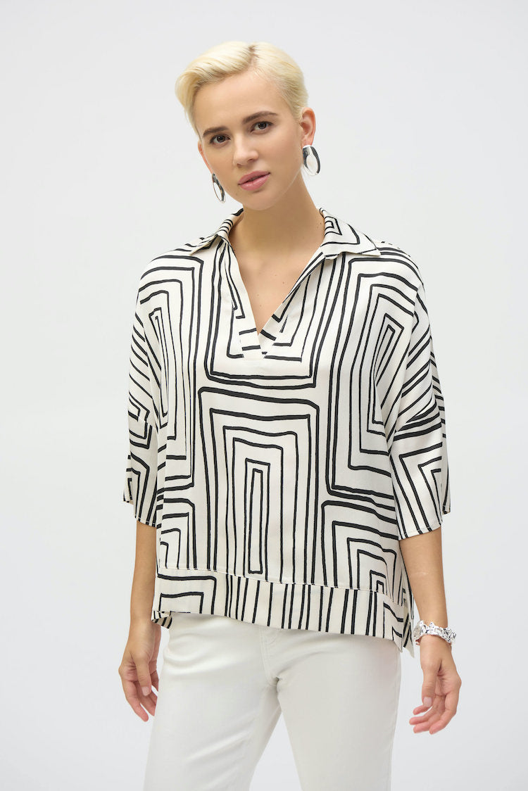 Satin Geometric Print Boxy Top