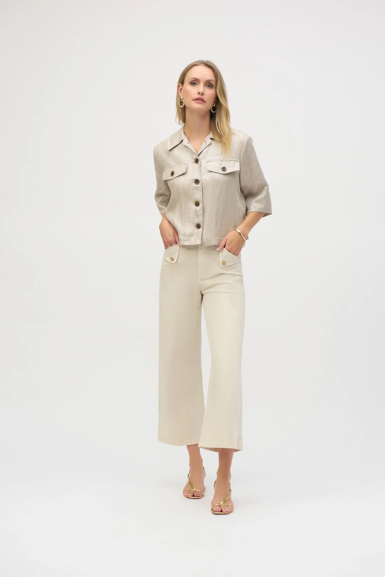 Foiled Linen Blend Short Sleeve Boxy Jacket