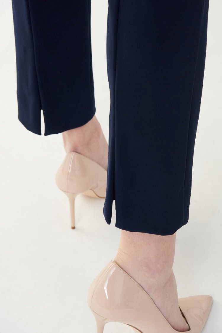 Joseph Ribkoff Style: 143105 Amelia straight cut dress pants midnight close up to ankle slit detail