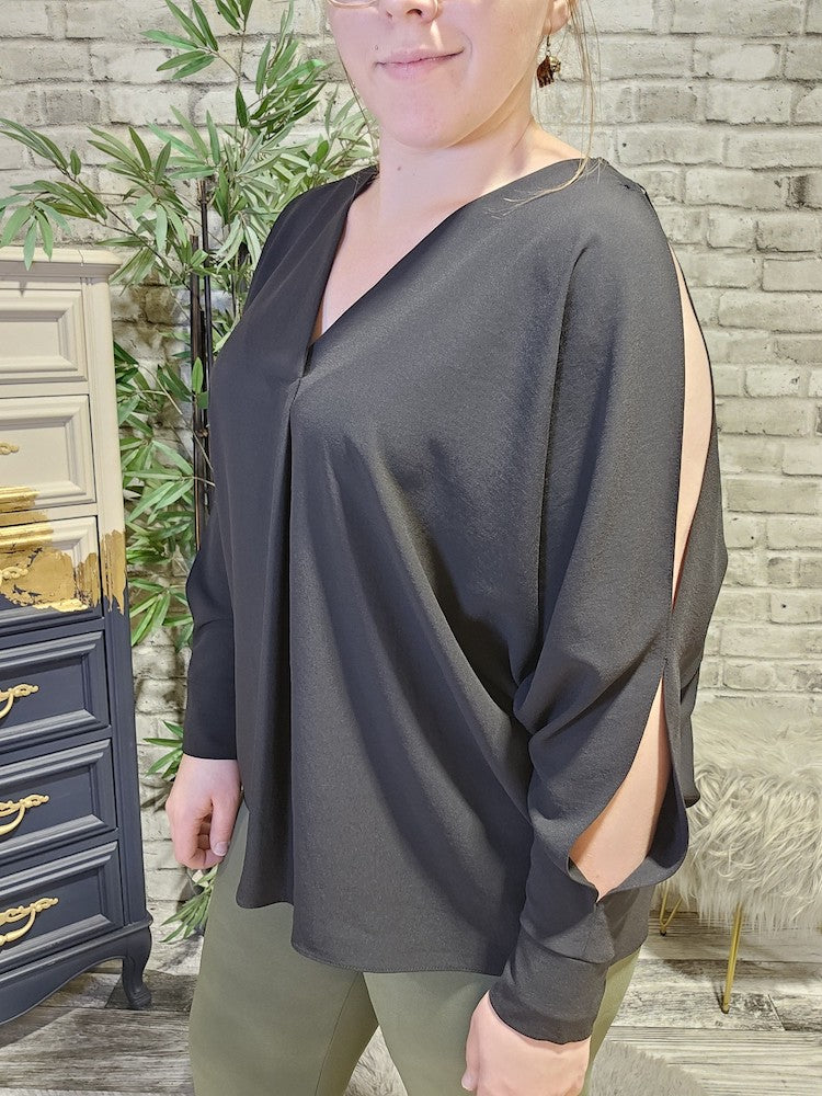 Oversized Keyhole Dolman Blouse