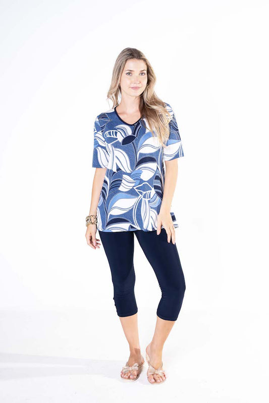 V-Neck Abstract Print Short Sleeve