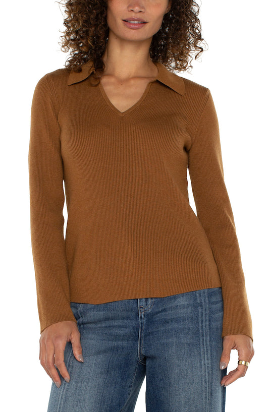 V-Neck Collared Sweater