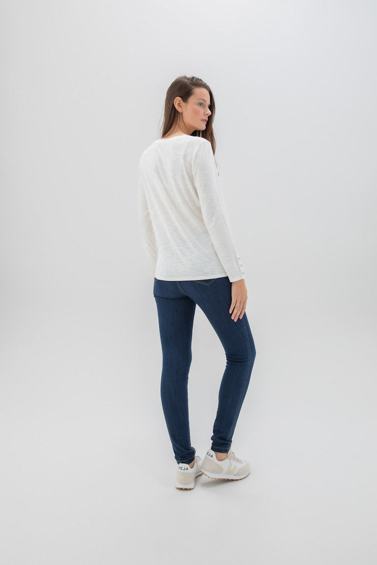 Classic Fit Crew Neck Top With Branded Button Cuff Detail