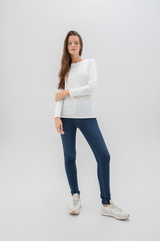 Classic Fit Crew Neck Top With Branded Button Cuff Detail