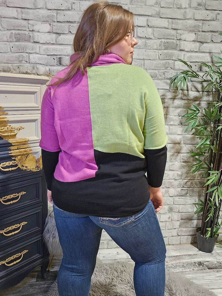 Cowl Neck Color Block Sweater