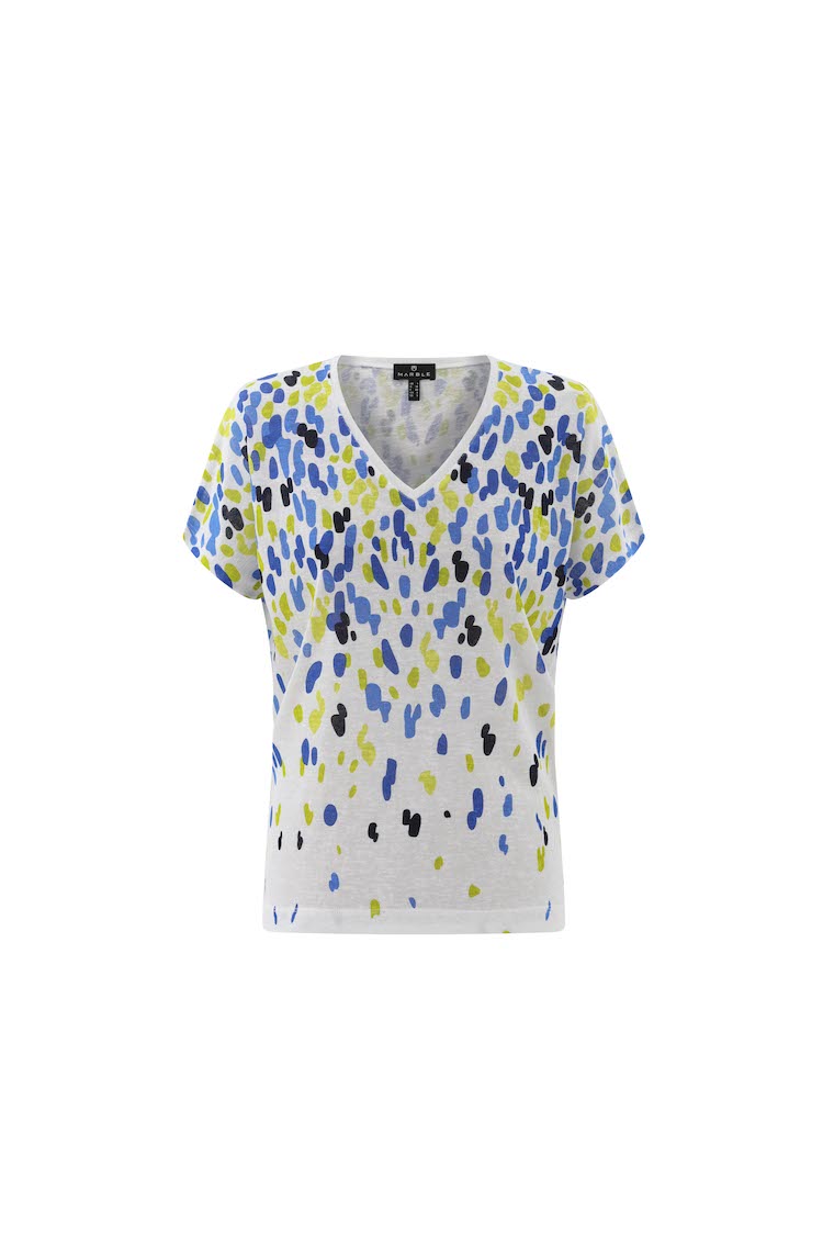 V-Neck Dot Print Short Sleeve