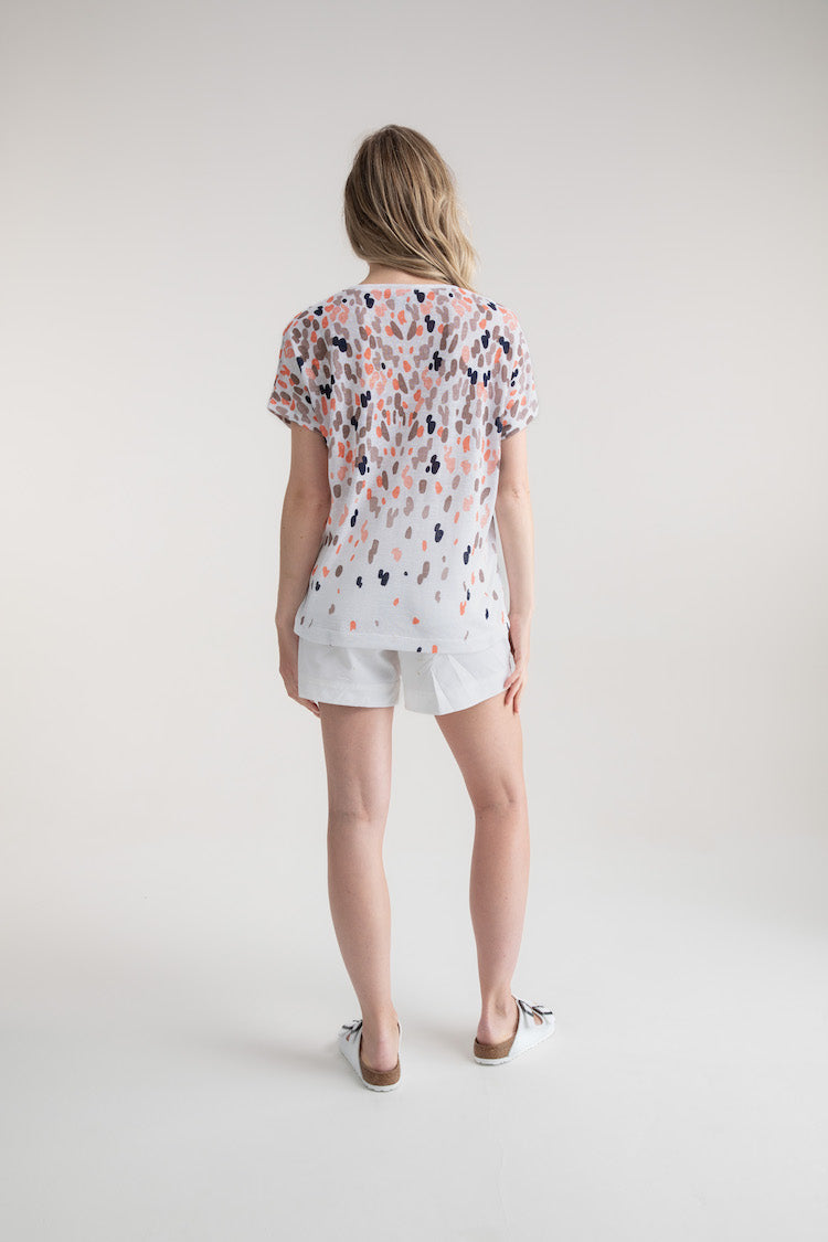 V-Neck Dot Print Short Sleeve