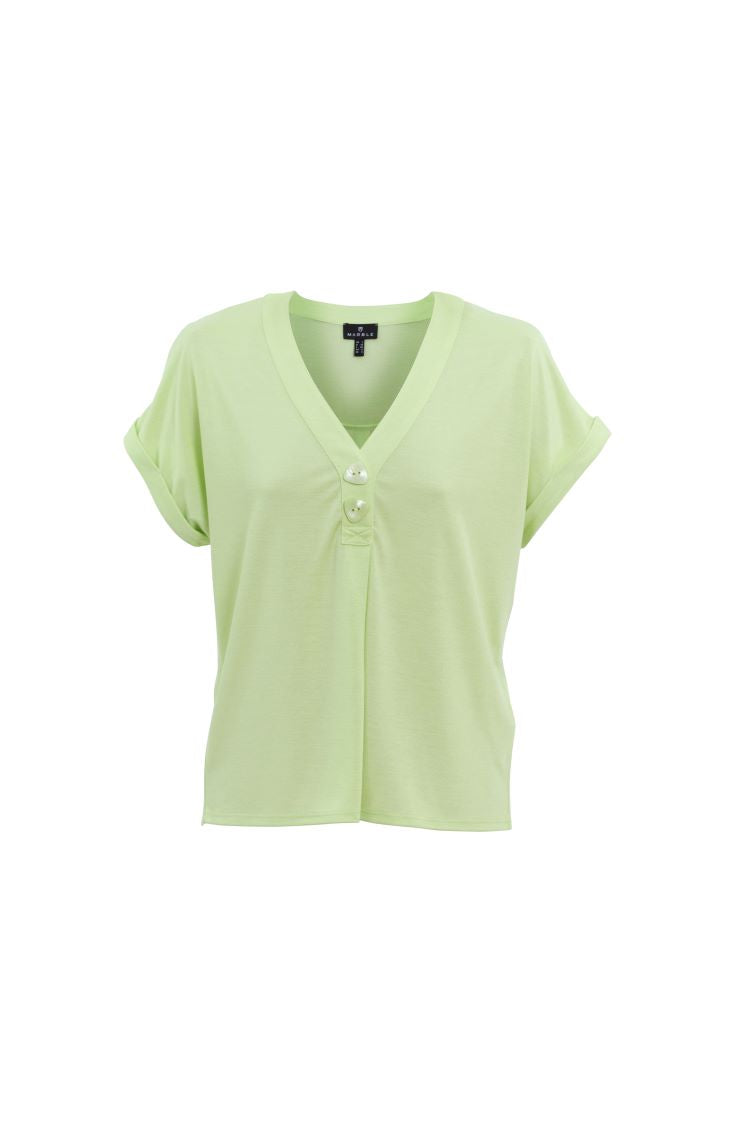 V-Neck Button Detail Short Sleeve