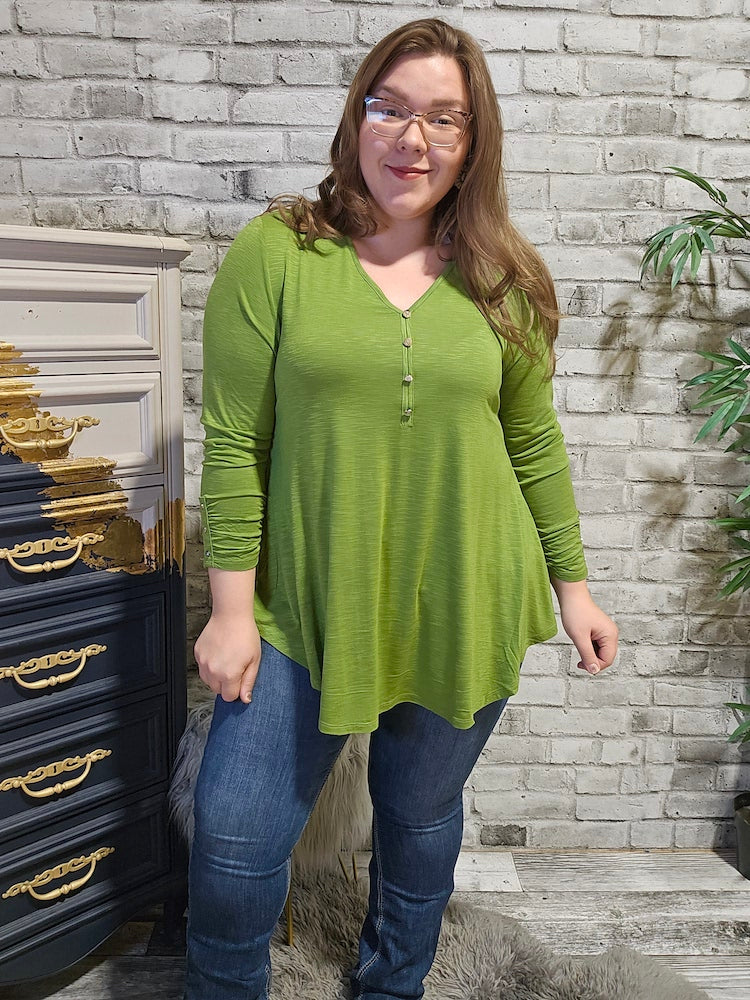 V-Neck Curved Hem Tunic With Empire Seam