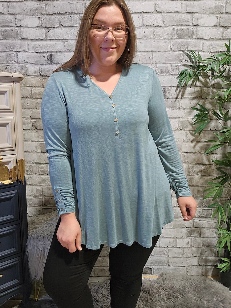 V-Neck Curved Hem Tunic With Empire Seam