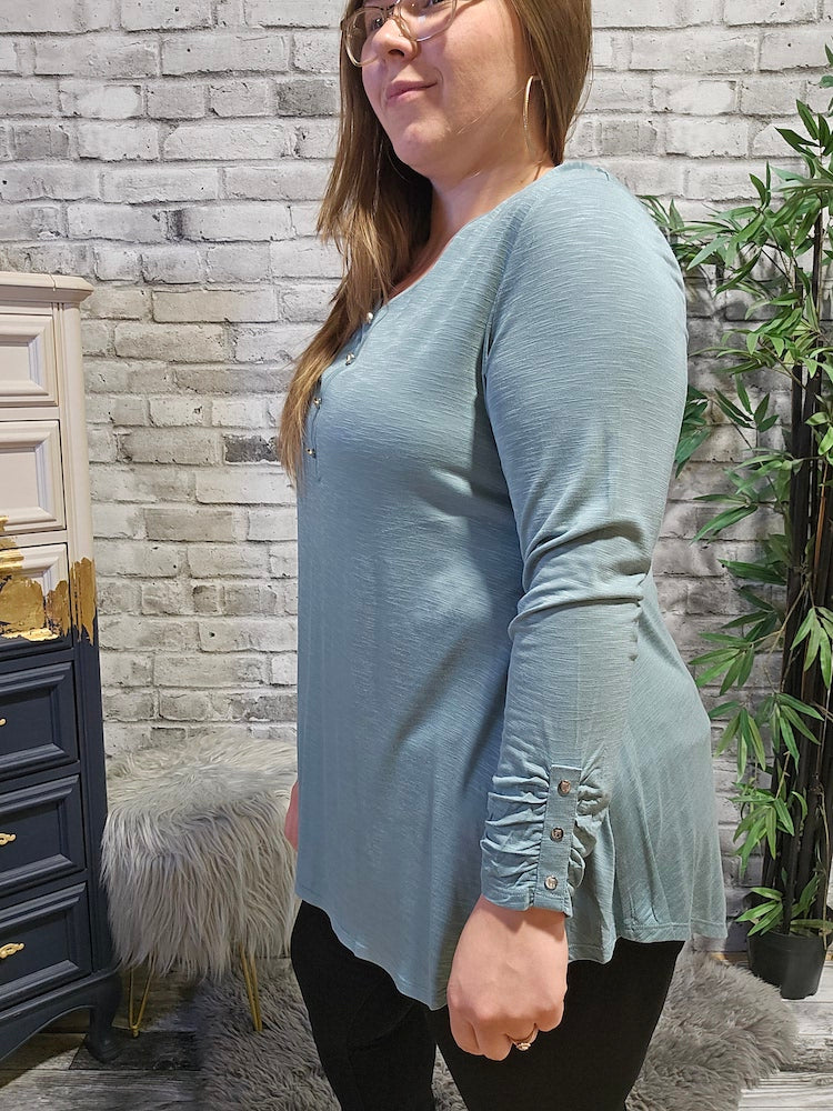 V-Neck Curved Hem Tunic With Empire Seam