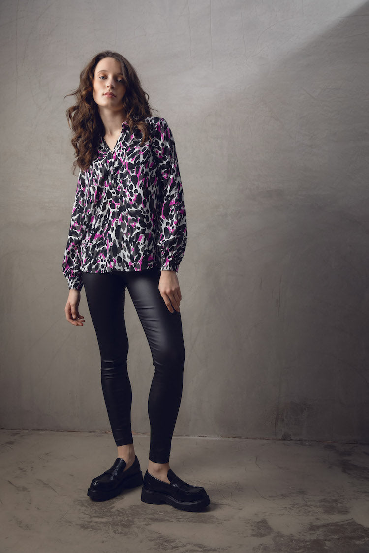 Print V-Neck Blouse