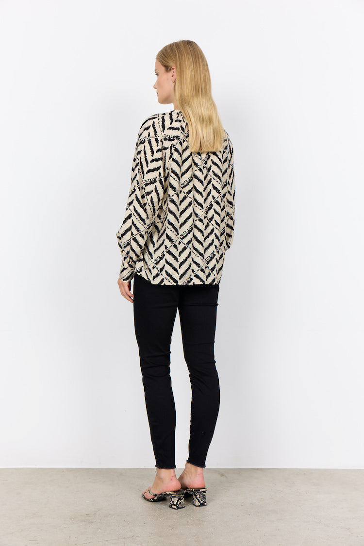 Abstract Print Long Sleeve Blouse