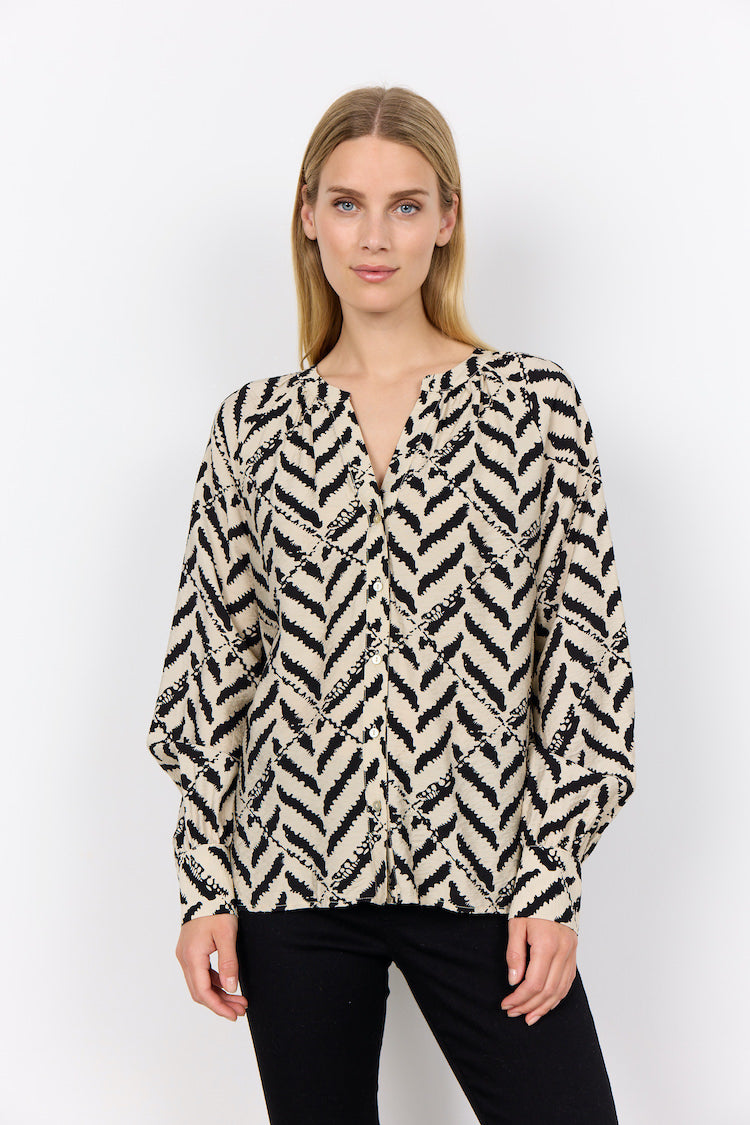 Abstract Print Long Sleeve Blouse