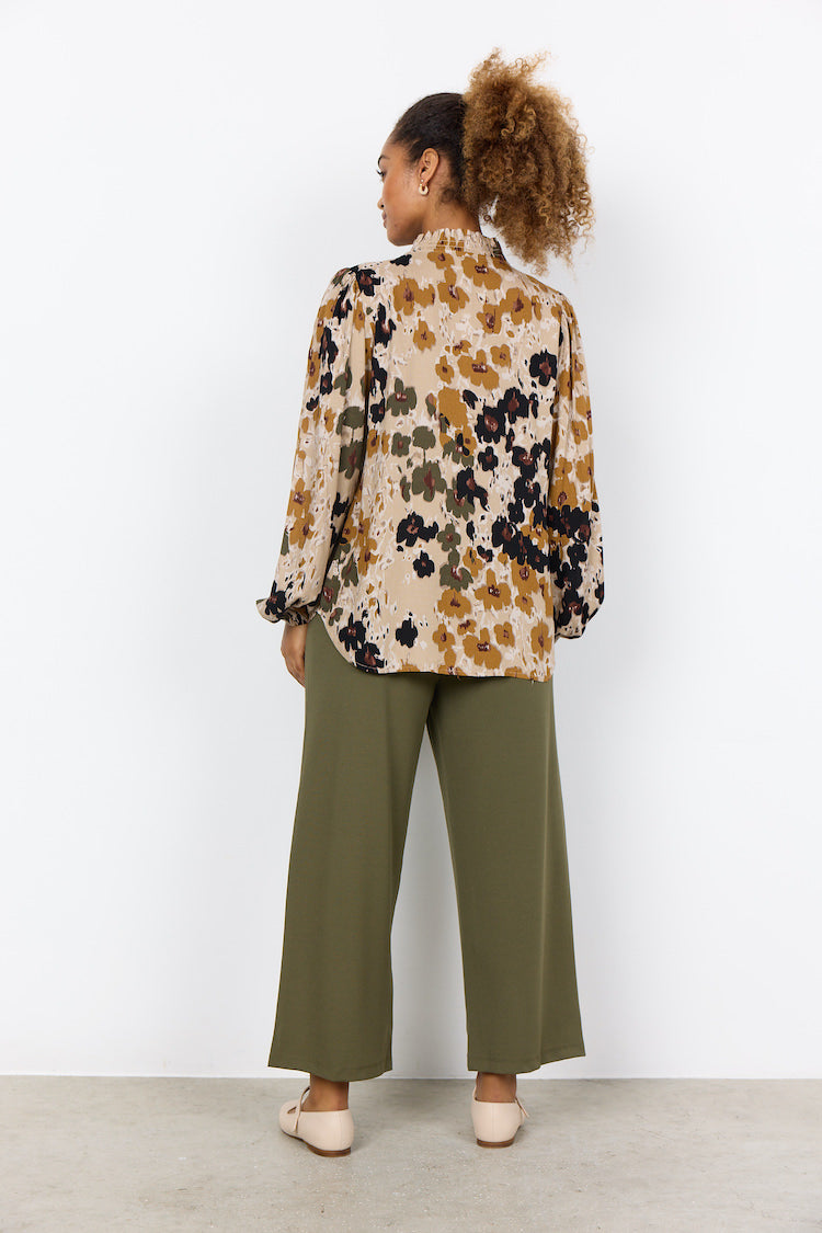 Button Front Floral Print Blouse