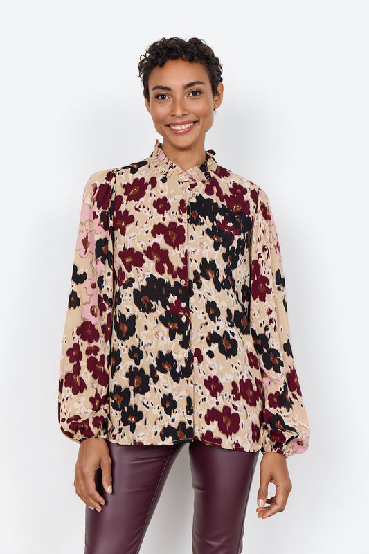 Button Front Floral Print Blouse