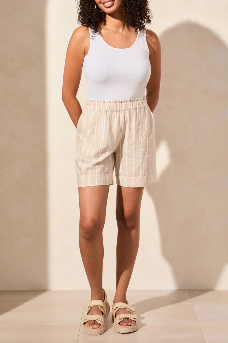 Stripe Pull-on Short With Ruffle Waist Band