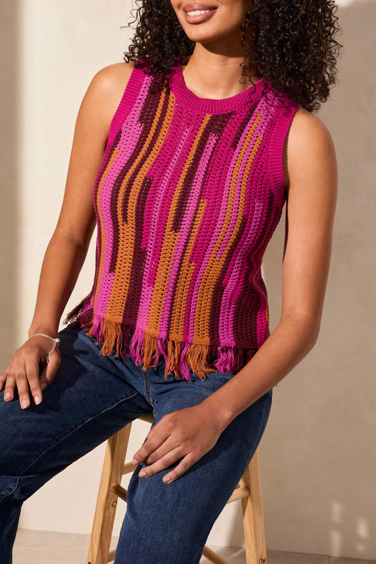 Crew Neck Fringed Hem Knit Tank