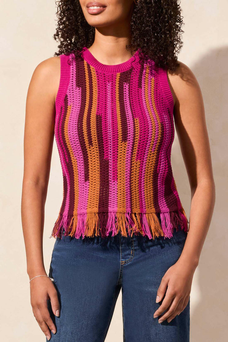 Crew Neck Fringed Hem Knit Tank