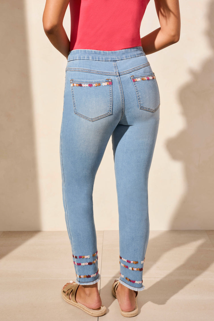 Aubrey Pull On Slim Ankle Jeans With Embroidery