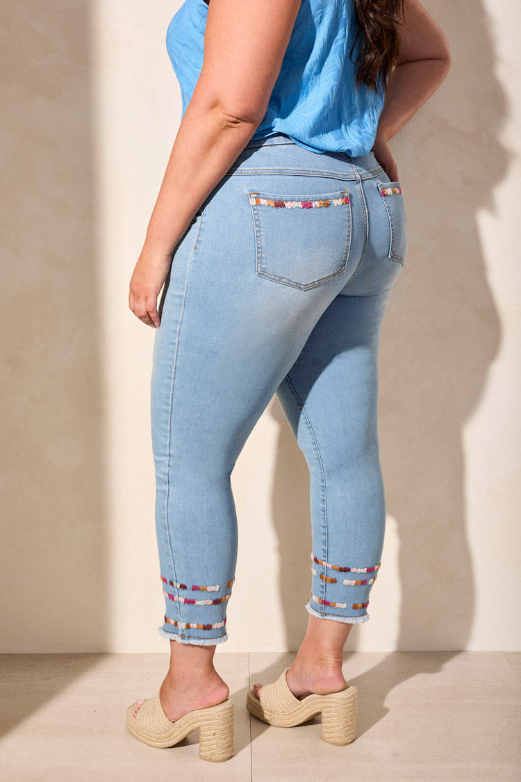 Size Inclusive Aubrey Pull On Slim Ankle Jeans With Embroidery