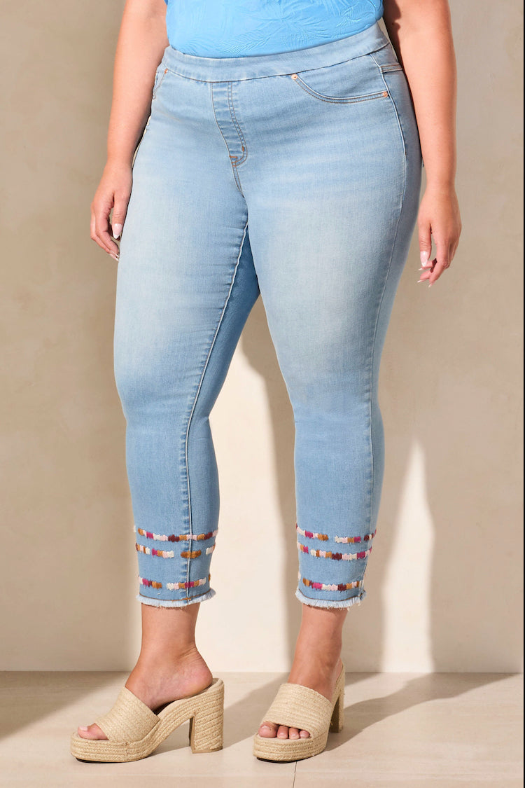 Size Inclusive Aubrey Pull On Slim Ankle Jeans With Embroidery