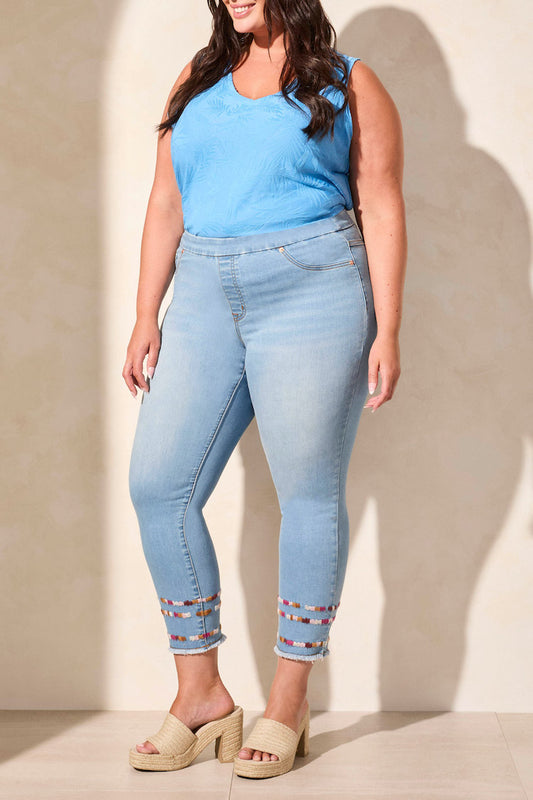 Size Inclusive Aubrey Pull On Slim Ankle Jeans With Embroidery