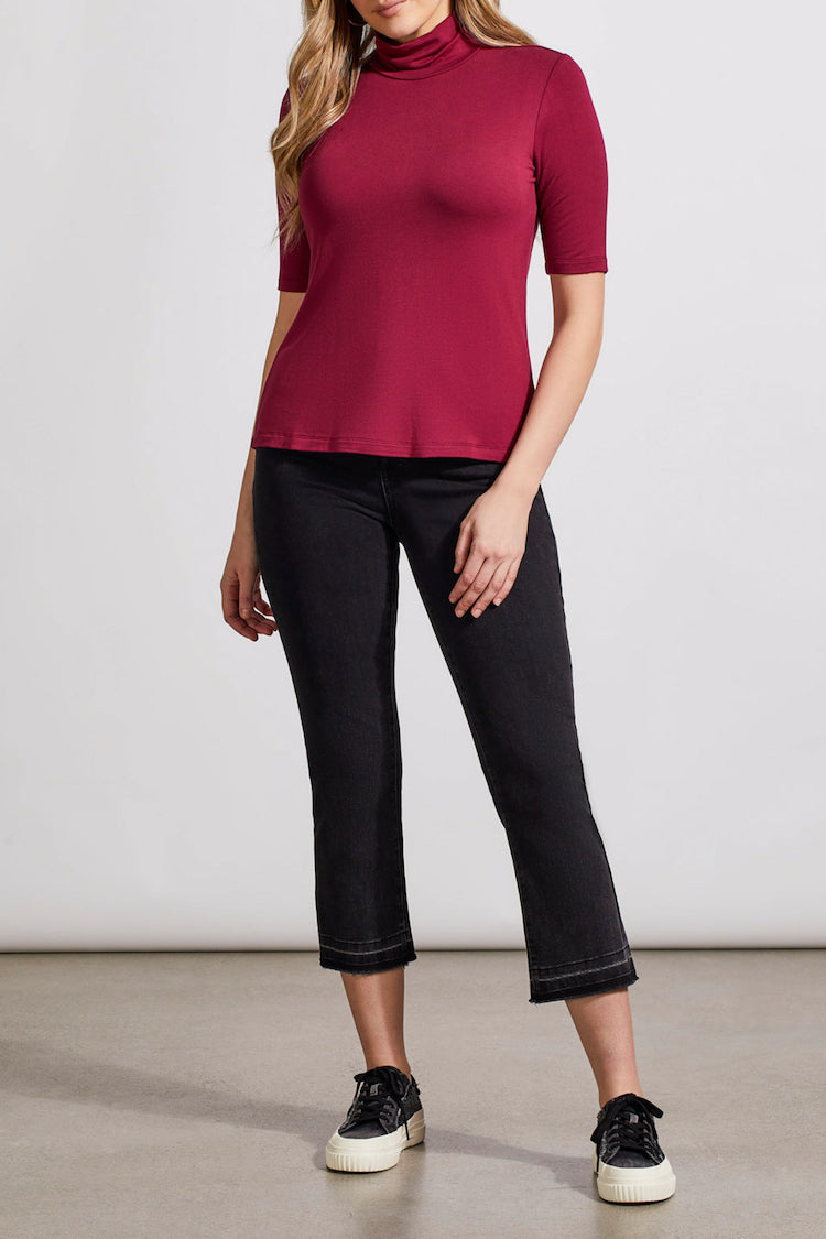 Mock Neck Elbow Sleeve Top