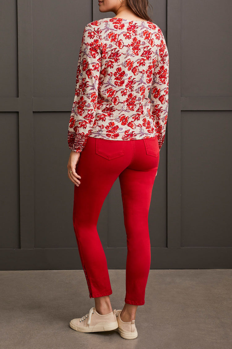 Floral Print Long Sleeve Top With Button Detail