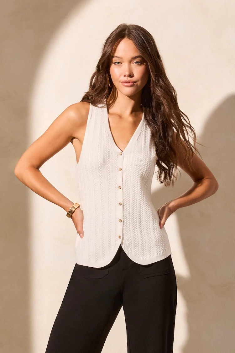 Button Up Sweater Vest With Wooden Buttons