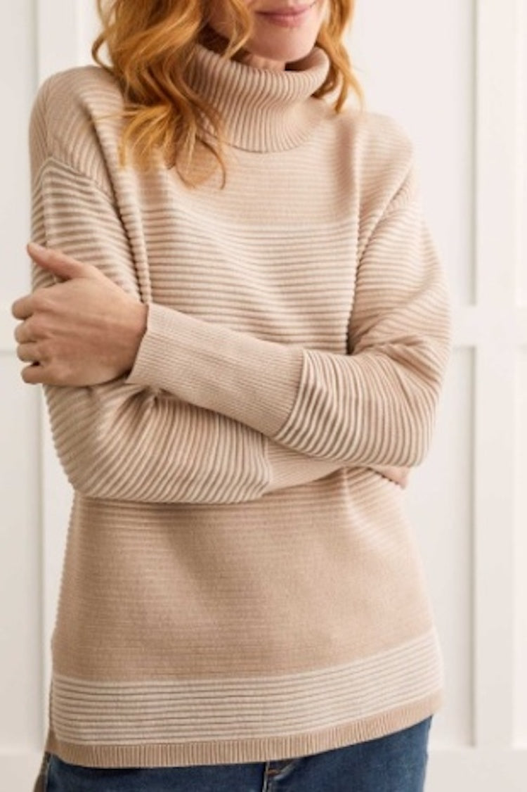 Turtleneck High Low Sweater With Side Slits